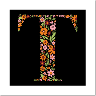 Retro Floral Letter T Posters and Art